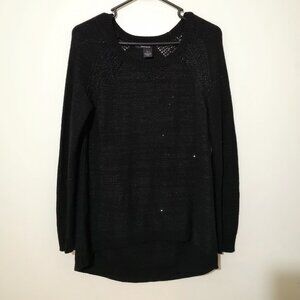 DKNY High Low Black Sweater With Tiny Sequins Accent Size S